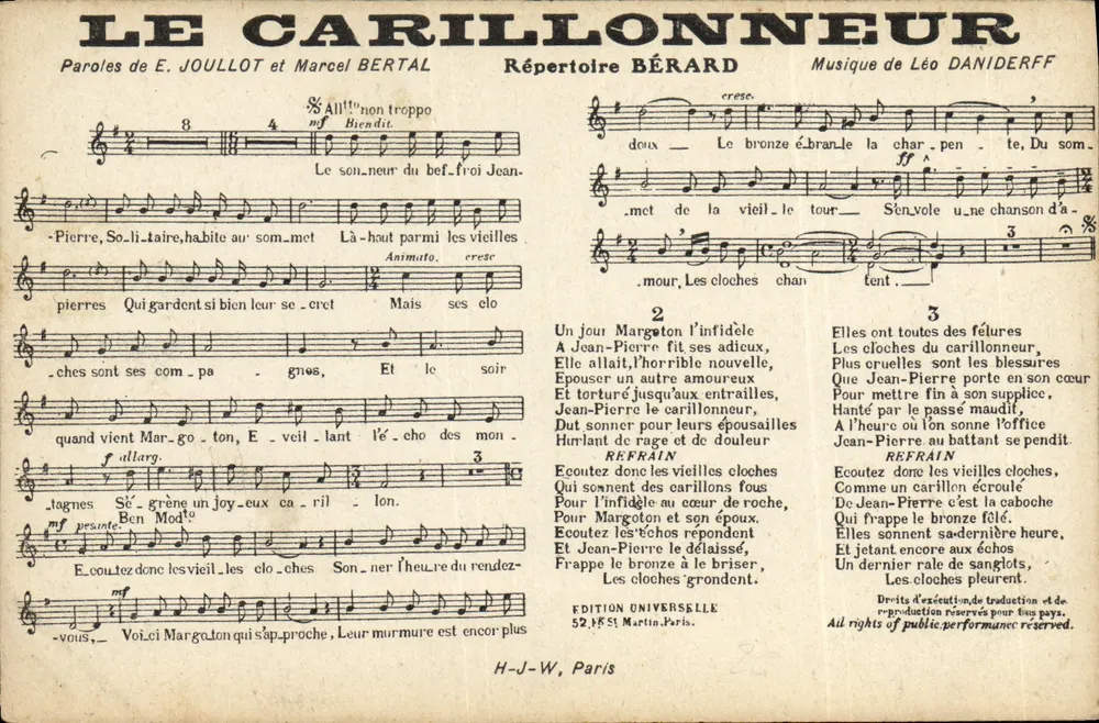 O Carilhoneiro — Canção — Edição Universal, Paris - Frente
