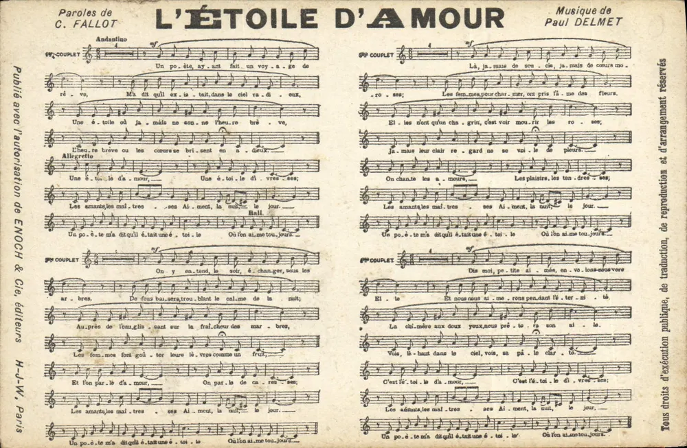 A ESTRELA DO AMOR — Letras de C. Fallot, Música de Paul Delmet — H.-J.-W., Paris - Frente