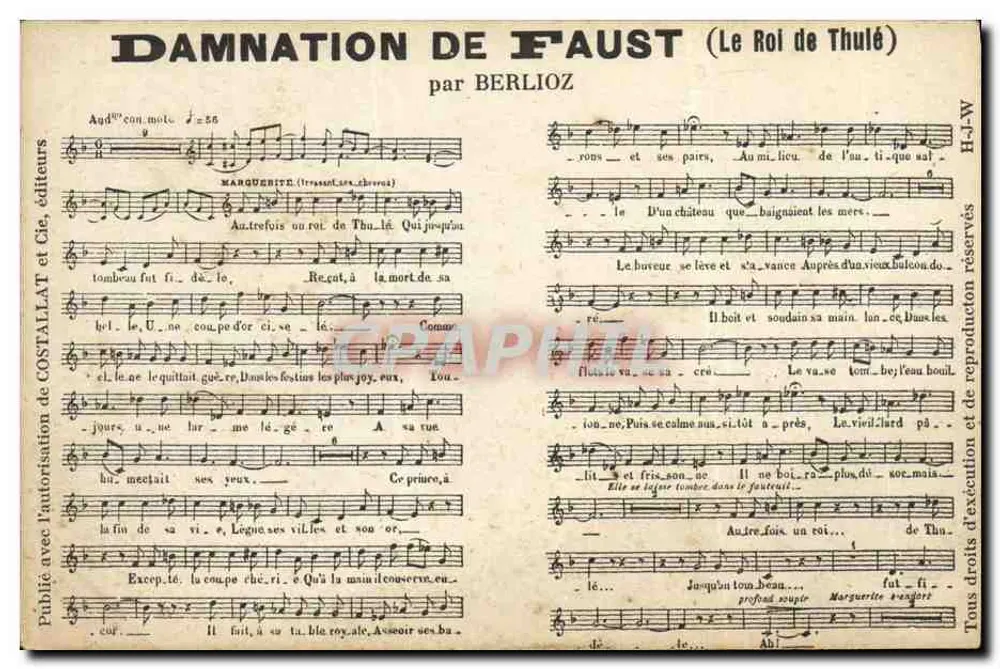 Damnação de Faust (O Rei de Thulé) — por Berlioz — editores Costallat e Cie - Frente