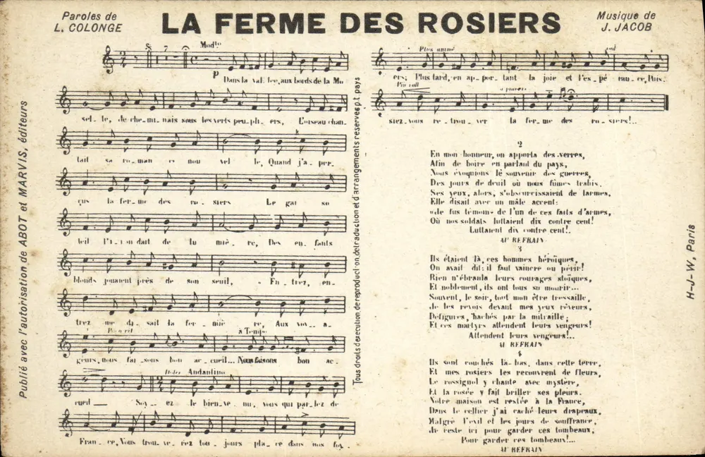 A Fazenda dos Rosas — canção — editores ABOT e MARVIS - Frente