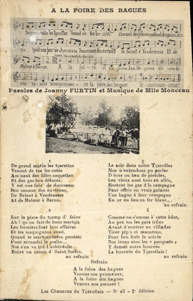 Foire des Bagues — Briant, Vendenesse — Les Chansons du Tçarollais, N° 23 — 2e édition - Vorderseite