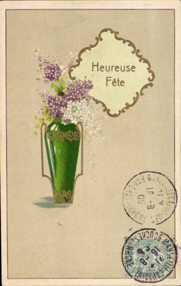 Vaso de lilás — Feliz Festa — Bouches-du-Rhône, França - Frente