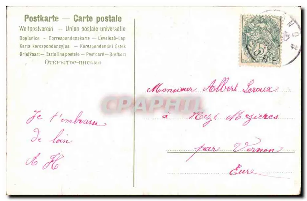 Buquê de asters violetas — em um cesto entrelaçado — editor não identificado - Verso