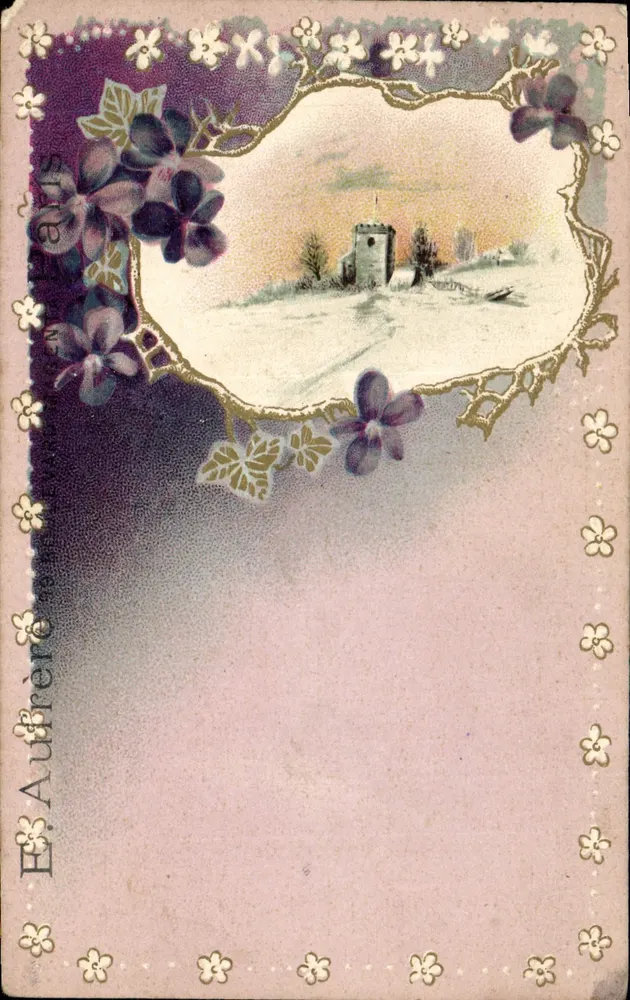 Castelo nevado — decoração floral violeta — E. Autrère, Paris - Frente