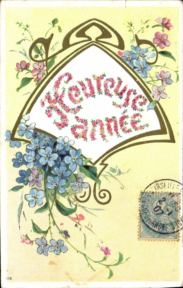 Nova Ano — Carta postal decorativa com flores — Editor: L. B. S. (n° 176) - Frente