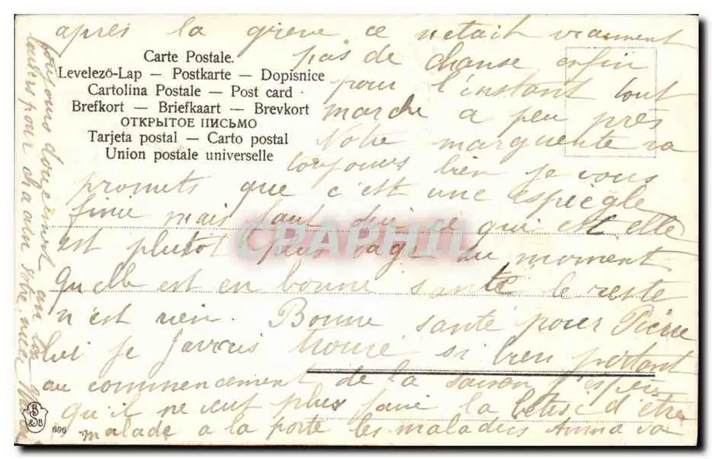 Carta postal decorativa — motivos florais e trevo — editor Levelezô-Lap, n° 609 - Verso