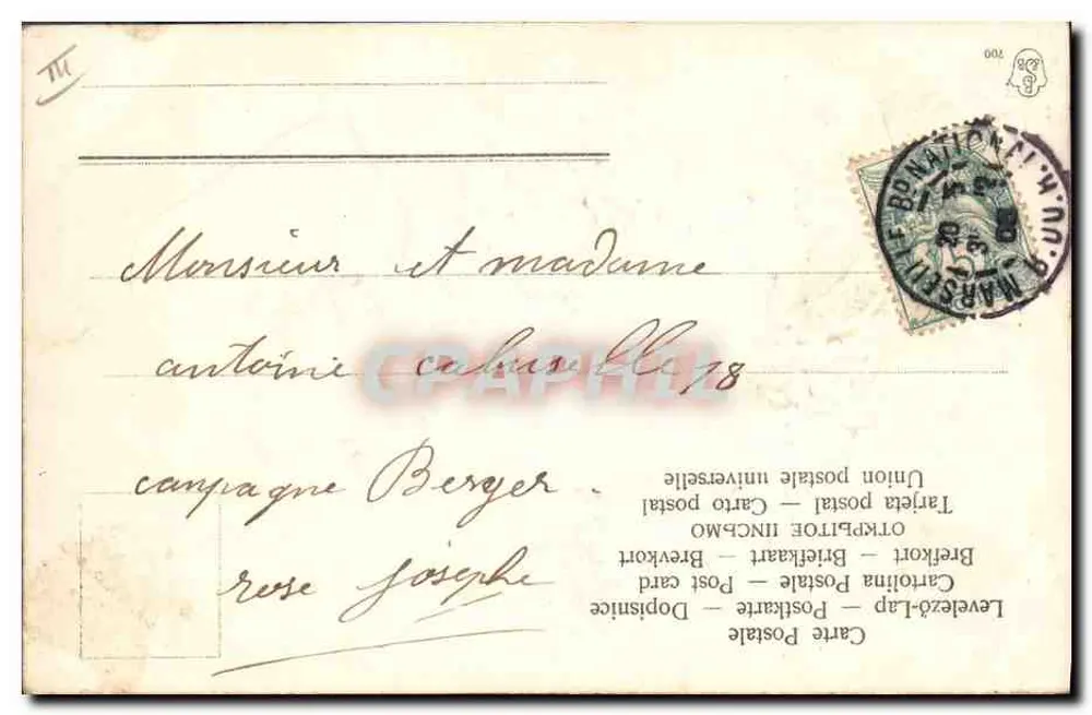 Flores e joaninha — Parabéns para o novo ano — Carta postal universal - Verso