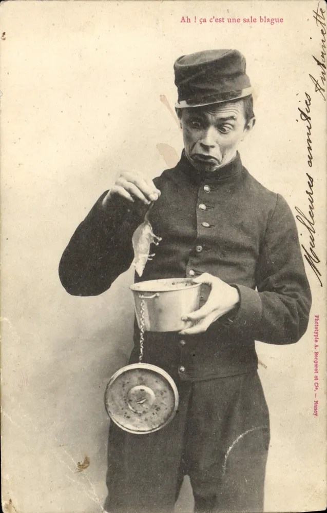 Soldat in Uniforme — Komische Ausdrucksweise — Phototypie A. Borguet et Cie, Nancy - Vorderseite
