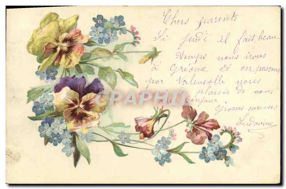 Kleurige bloemen — antieke ansichtkaart van Valensolle — Union Postale Universelle - Voorkant