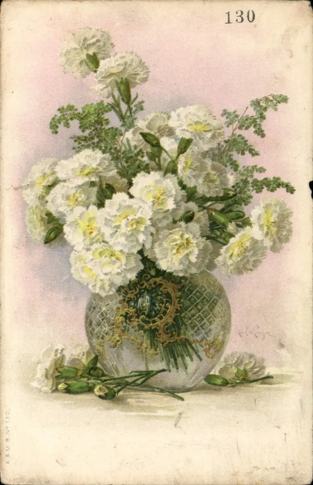 Bouquet de pâquerettes — dans un vase décoratif — A.&M.B. N°130 - Frente