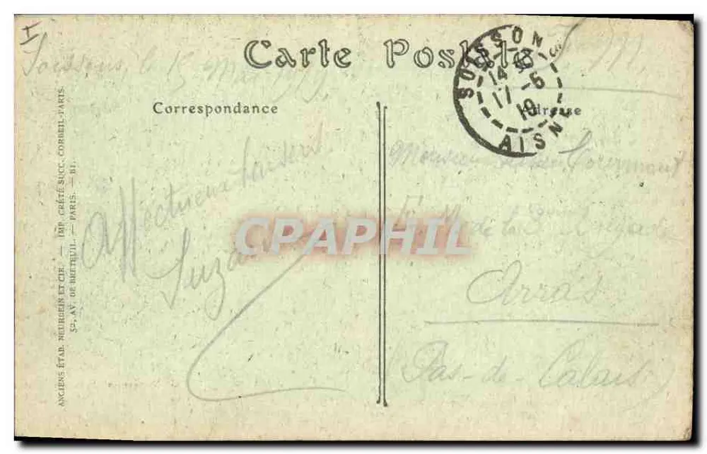 Soissons — Sarcófago profanado pelos Alemães na Catedral — G. Nougarde, Soissons - Verso