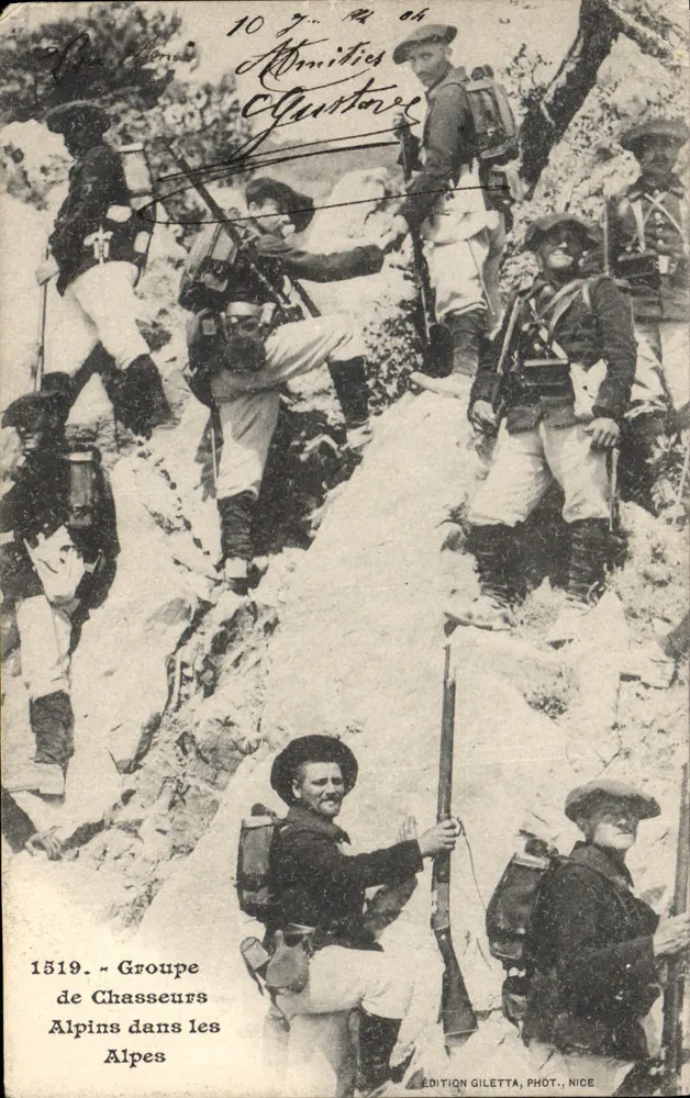 Gruppe alpiner Jäger in den Alpen — Giletta-Ausgabe, Foto., Nizza — n° 1519 - Vorderseite