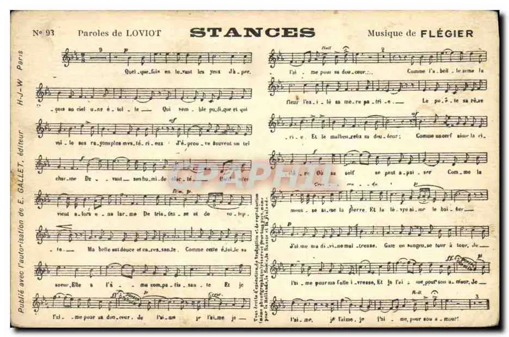 Stances — słowa Loviota, muzyka Flégiera — wydawca H.-J.-W. Gallet, Paryż, n°93 - Awers
