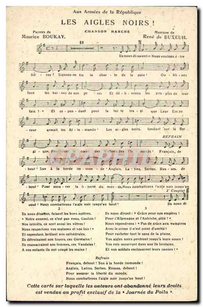 Die Schwarzen Adler! — Marschlied — Tage des Poilu 1915 - Vorderseite