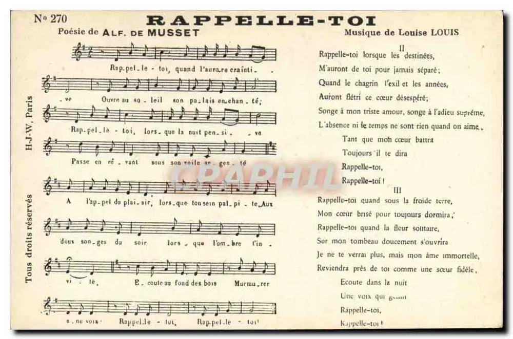 Erinnere dich — Gedichte von Alf. de Musset, Musik von Louise Louis — H.J.W. Paris, Nr. 270 - Vorderseite