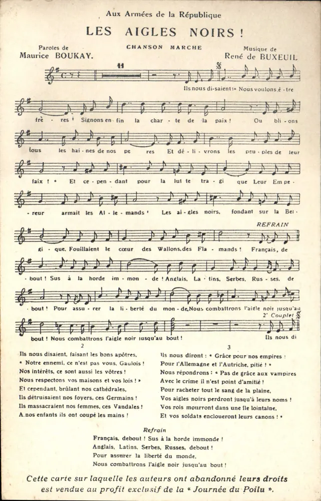 Die Schwarzen Adler! — Marschlied — Tage des Poilu, 1915 - Vorderseite