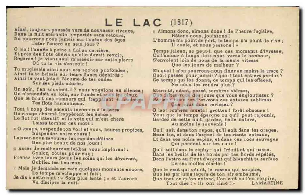O Lago (1817) — poema de Lamartine — L. Blanc, Fot. Edit., Montmélian - Frente