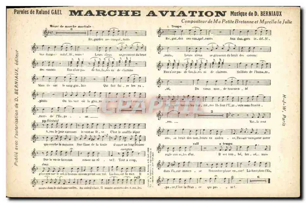 Marche Aviation — Musique de D. Berniaux — Publié avec l'autorisation de D. Berniaux, éditeur - Recto