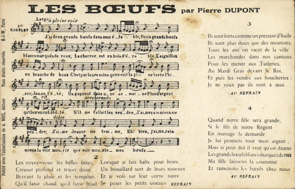 Les Bœufs — canção por Pierre DUPONT — editor A. NOEL, Paris - Frente
