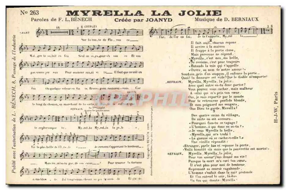 Myrella la jolie — Lied — Verlag H.-L.W. Paris, Nr. 263 - Vorderseite