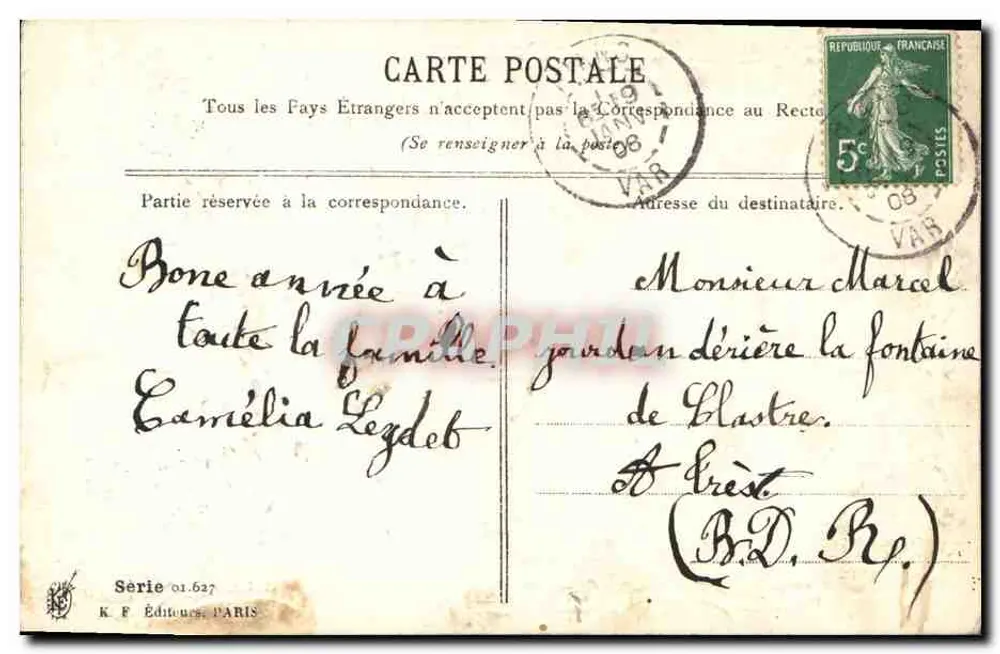 Duas pombas e lilás — editor K.F. Éditeurs, Paris, série 01.627 - Verso