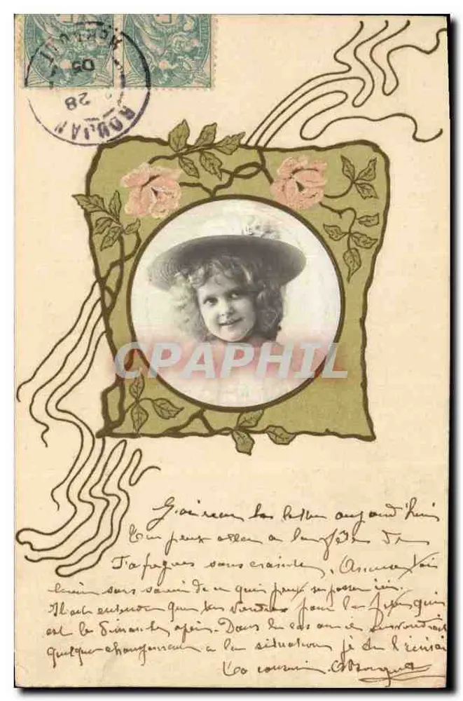 Menina com chapéu — cartão postal decorado — editor Vézzi & Maurel - Frente