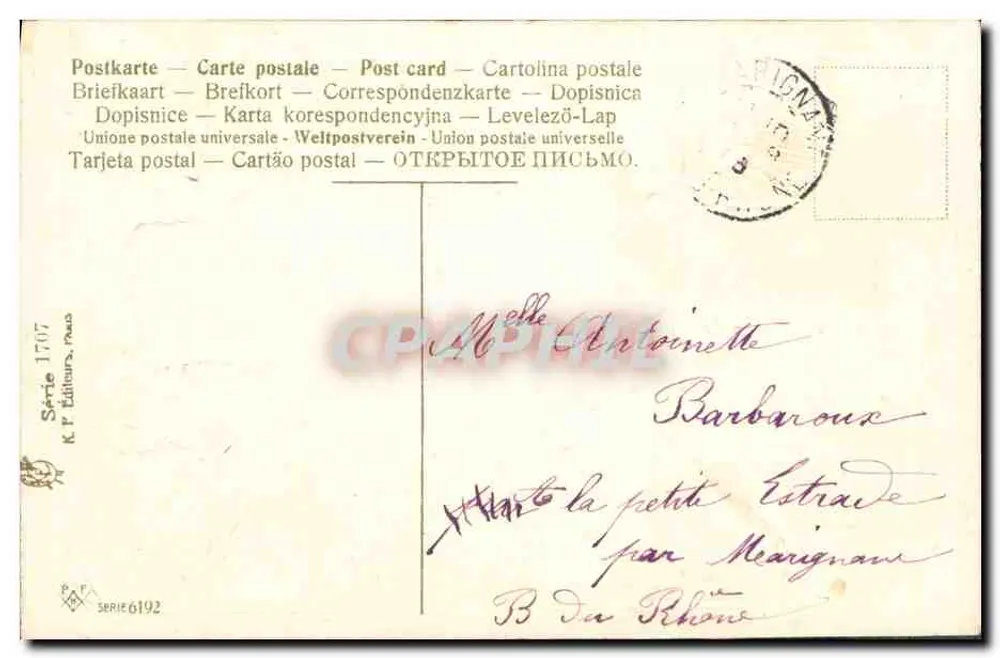 Vogel mit Blume — Porte Bonheur — K.P. Éditions, Serie 1717 - Rückseite