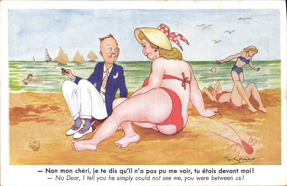 Cena de praia — caricatura humorística — Éditions Superluxe, n° K II - Frente