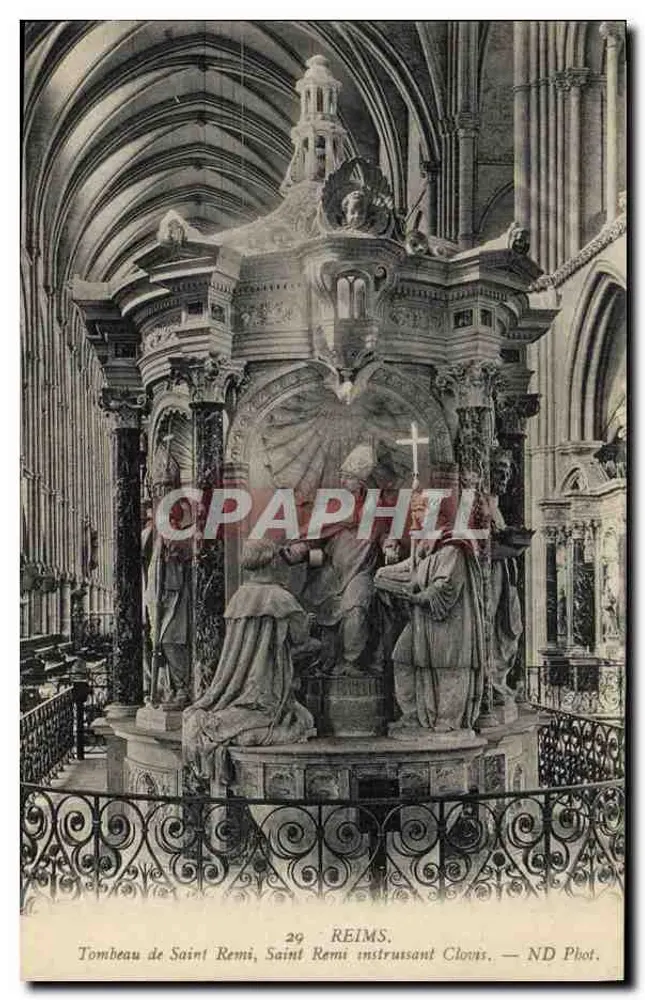 Grob St. Remi, St. Remi uczy Clovisa — REIMS — ND Phot. - Awers
