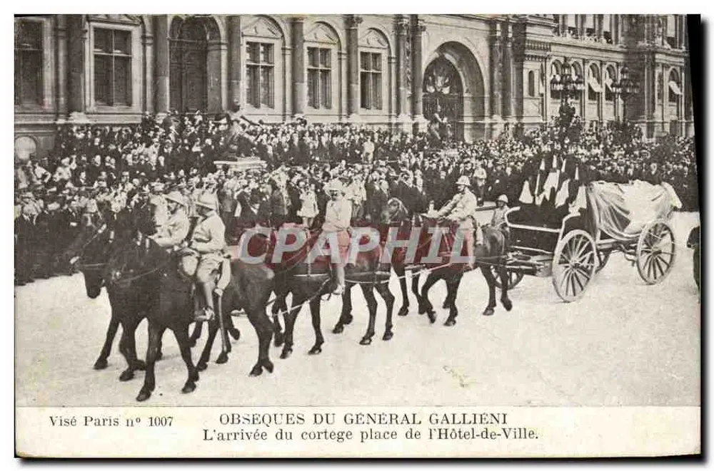 Trauerfeier des Generals Gallieni — Ankunft der Trauerprozession auf der Place de l'Hôtel-de-Ville — Visé Paris Nr. 1007 - Vorderseite