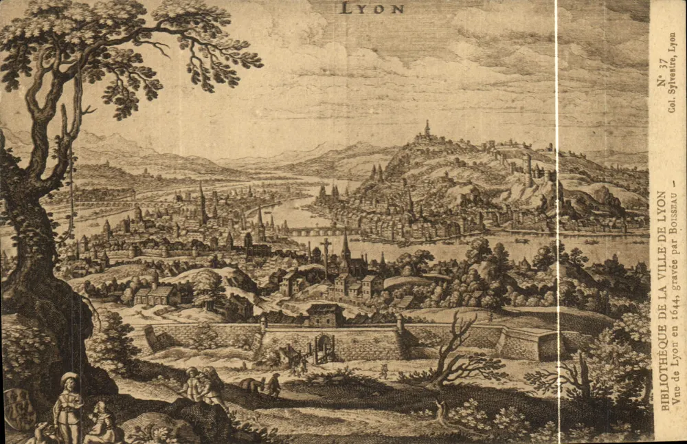 Vue de Lyon — gravée par Rousseau en 1644 — Bibliothèque de la Ville de Lyon, Col. Sylvateur, Lyon, N° 37 - Vorderseite