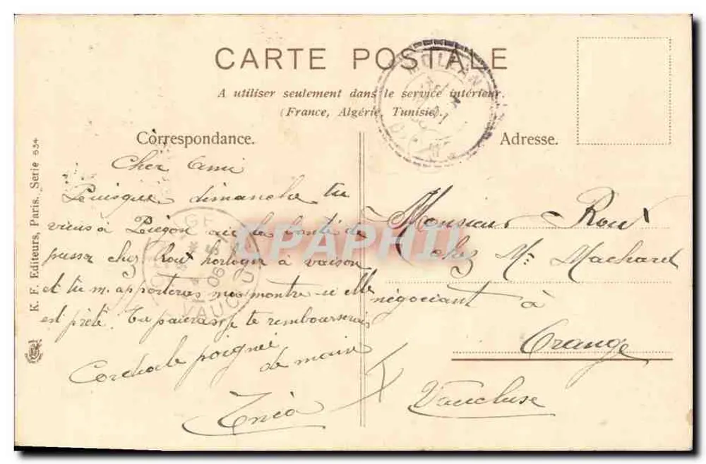 Ave e flores — ilustração — K. F. Editores, Paris, Série 534 - Verso