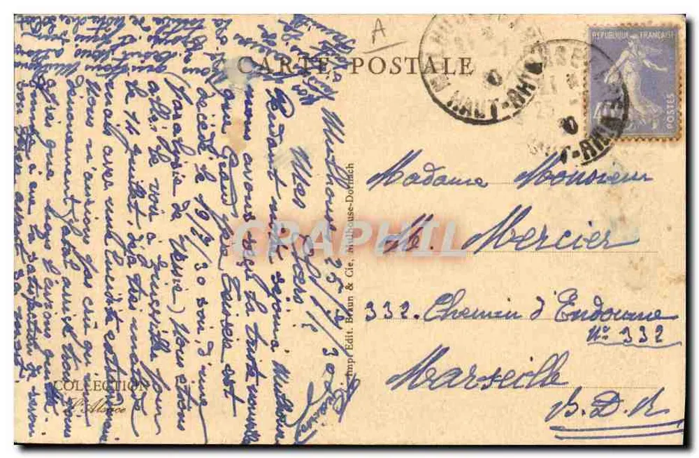 Alsace — Nid de cigognes sur cheminée — Imprimerie Braun & Cie, Strasbourg, n°852A - Verso