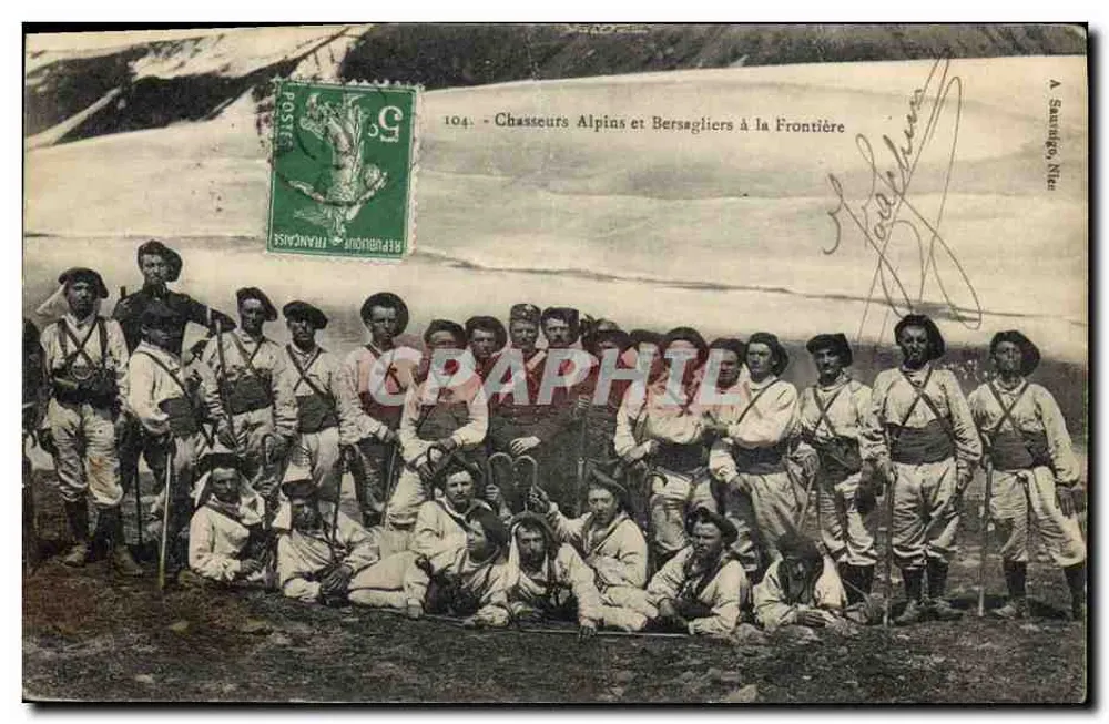 Alpine Jäger und Bersaglier an der Grenze — 104. Alpine Jäger und Bersaglier an der Grenze — Verlag A. Sauvage, Nîmes - Vorderseite