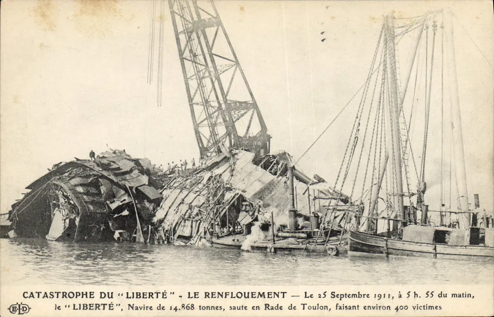 Katastrophe des "Liberté" — Das Aufspüren — Hafen von Toulon — Verleger E. Le Doly, Paris - Vorderseite