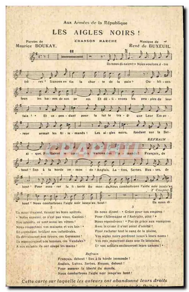 Die Schwarzen Adler! — Marschlied — Journées du Pailu 1915 - Vorderseite