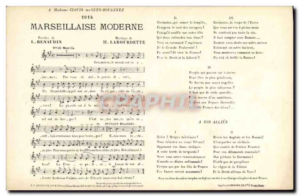 Marseillaise Moderna — 1914 — editor L. GOTHÈNE, Paris - Frente