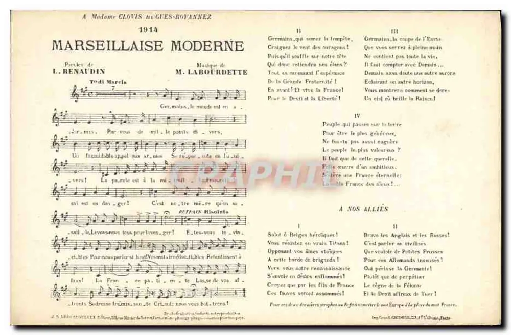 Marselhesa Moderna — 1914 — Editor J. S. MOURIÈRE, Editor, Paris - Frente