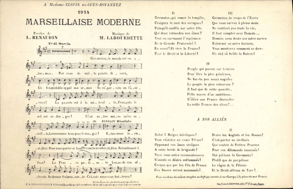 Marseillaise Moderna — 1914 — Edição J. KROGUESCOUX, Paris - Frente