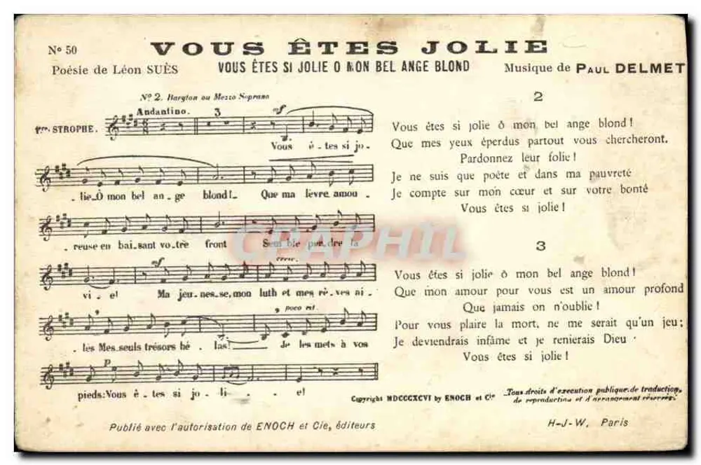 Você é tão linda — Você é meu anjo lindo — Enoch e Cie, n° 50 - Frente