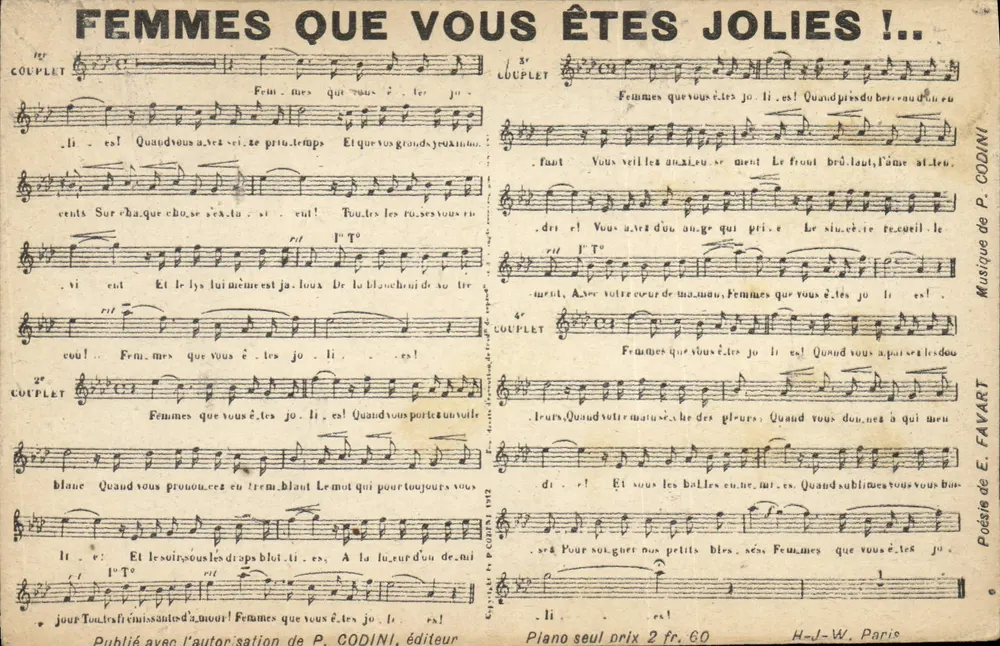 Ihr seid so schön, Damen! — Lied mit Text und Noten — Musik von P. Godini, Dichtung von E. Favart — Veröffentlicht mit Genehmigung von P. Godini, Verleger — H.-J.-W. Paris - Vorderseite