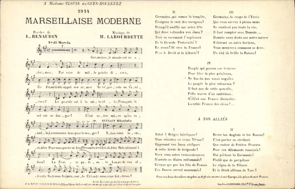 Marseillaise Moderna — 1914 — J. B. PROSSEJOLCX Editora, Paris - Frente