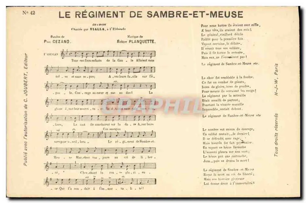 Das Regiment Sambre-et-Meuse — Militärsong — Verlag C. JOUBERT, Nr. 42 - Vorderseite