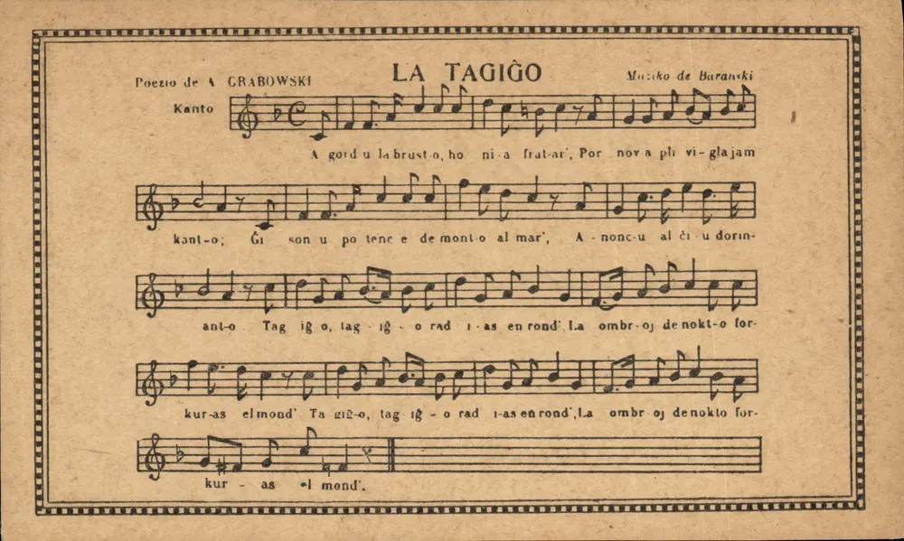 A Tagiĝo — poema e música de Antoni Grabowski — Editora: Esperantista Centra Librejo, Paris - Frente