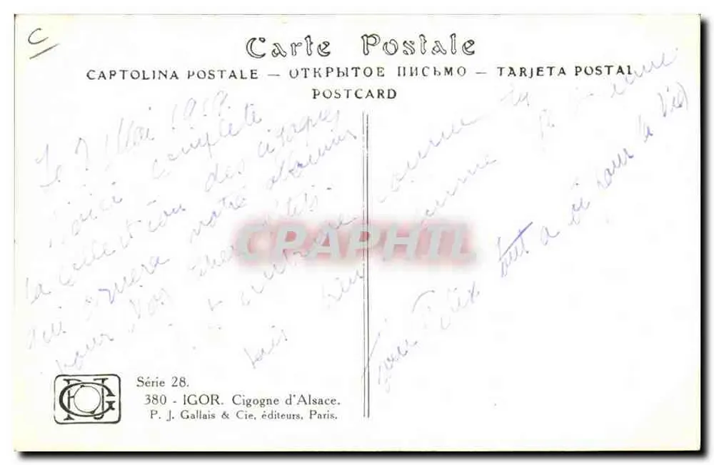 Cegonha da Alsácia — Série 28 — IGOR & P. J. Gallais & Cie, Paris - Verso