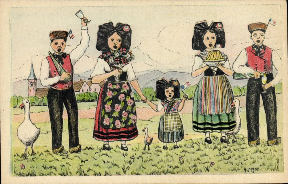 Festa nacional francesa — família em traje tradicional — A.Jaegy, n°9 - Frente