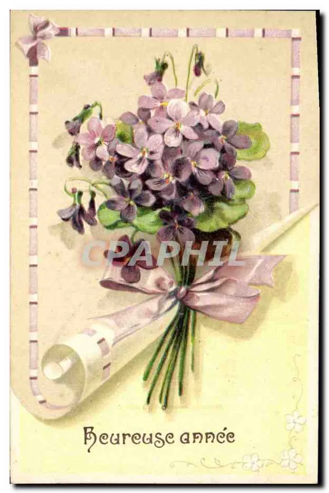 Buquê de violetas — 'Beureuse année' — editor desconhecido, número de série não visível - Frente