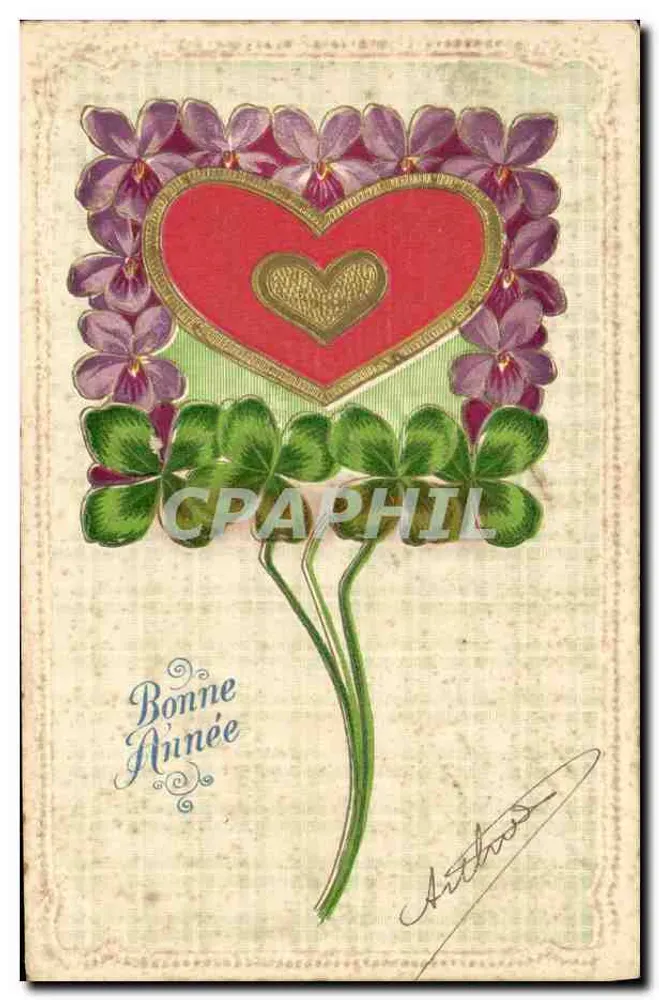 Carta de boas-vindas com coração e orquídeas — editor não identificado, número de série não visível - Frente