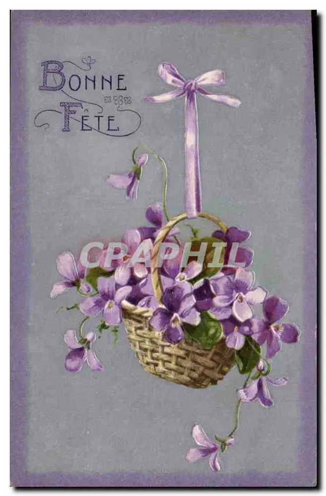 Arranjo de violetas em um cesto — Boa Festa — editor Desenho, n°3726 - Frente