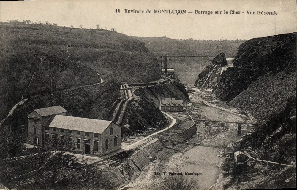 Umgebung von MONTLUÇON — Staudamm auf dem Cher — Allgemeine Ansicht — Lib. F. Pointaud, Montluçon - Vorderseite